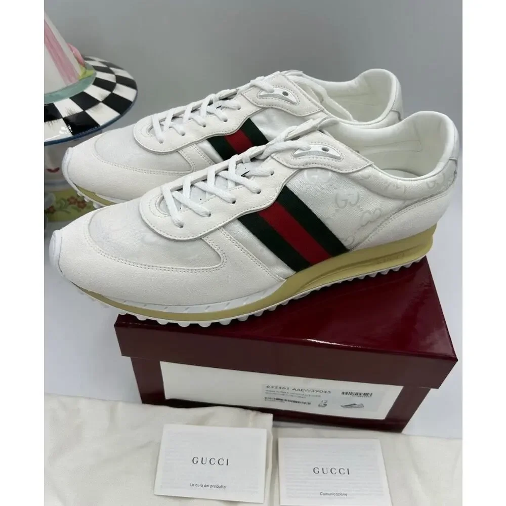 Men's Gucci re-motion GG canvas/suede sneakers size 12 fits 12.5 US made Italy